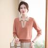 Mom's Autumn Knit Lapel Sweater Set – Long-Sleeve Top, Small Size for Middle-Aged & Elderly Women