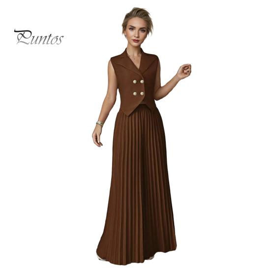 Comfortable Spring Suit Women's 2 Piece Vest Sets Sleeveless Button Crop Blazer Women Set And Wide Leg Pleated Pants Casual Business Outfits Everyday