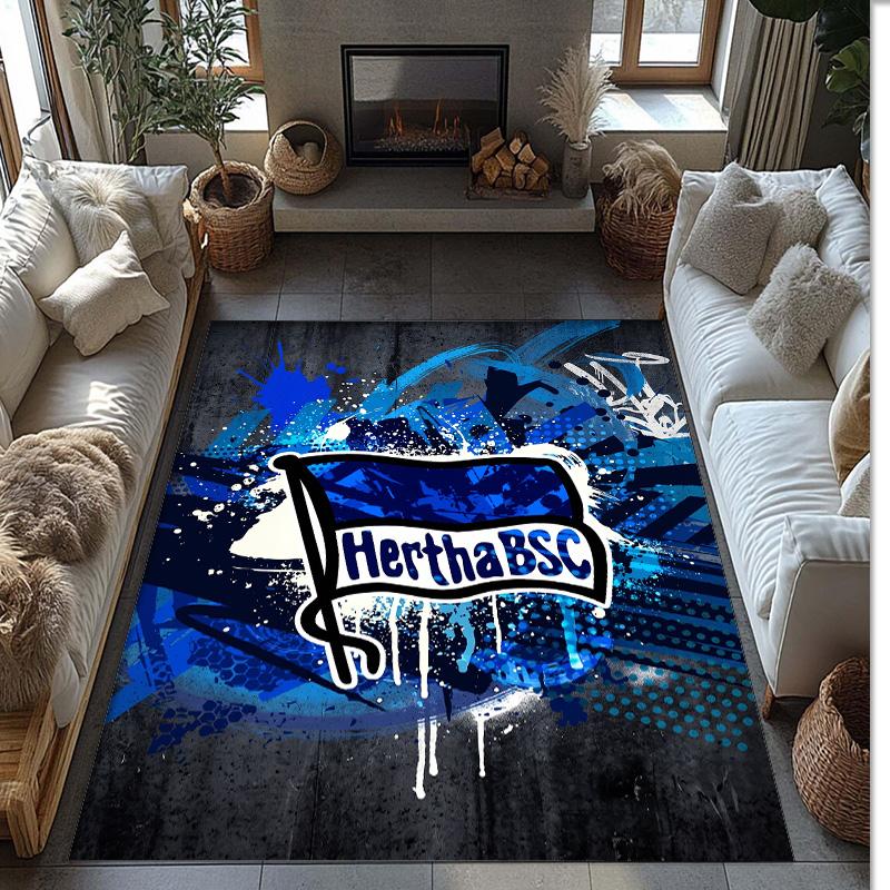 Hertha BSC FC Fußballmuster Weicher Teppich rutschfest für Innenbereiche Sport Dekor Matte für Schlafzimmer