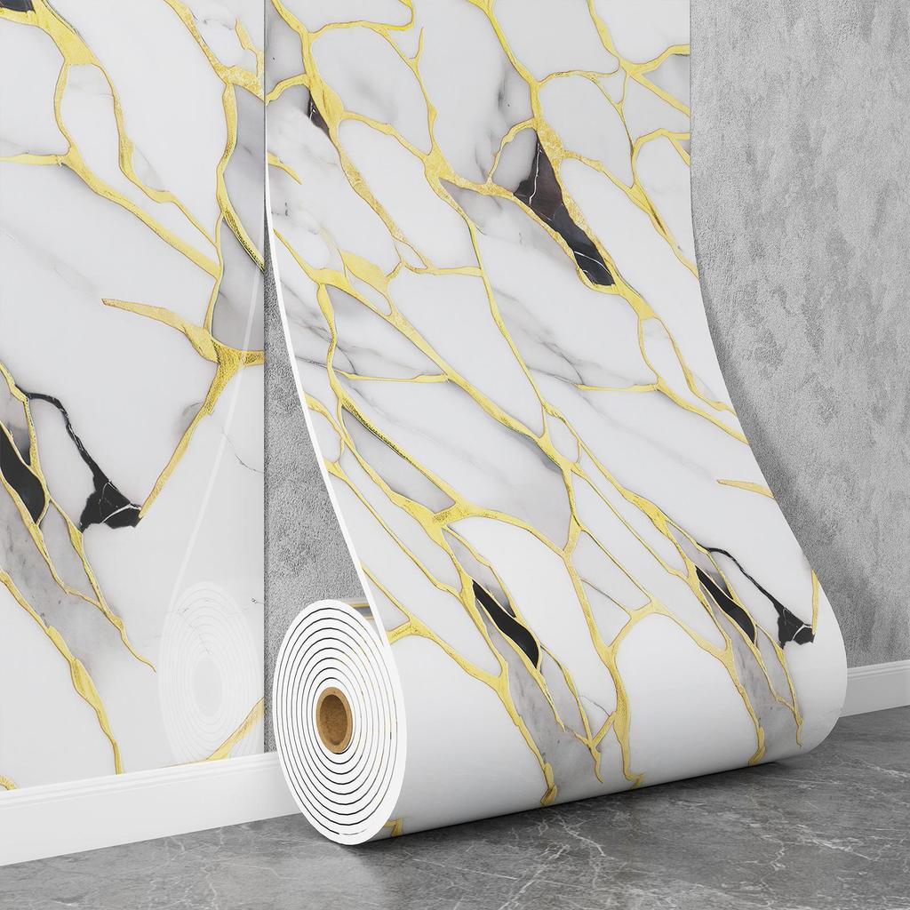 Self-Adhesive Waterproof Imitation Marble Tile Wall Sticker for Bathroom, Living Room, Kitchen, and TV Background.