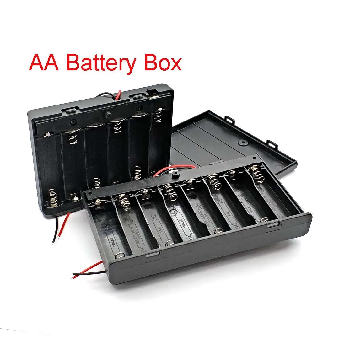 

6x 8x AA Battery Holder Storage Case Box with Switch&Cover for 9V 12V AAA Batteries Standard Container 8AA 12V DC5.5-2.1MM