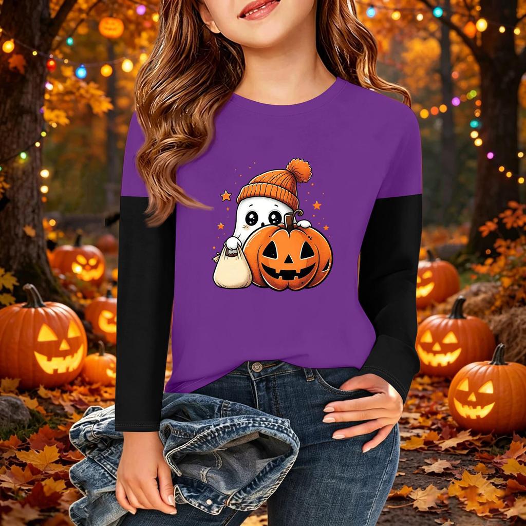 Kids Halloween Print Long Sleeve Neck T-Shirt Casual Top for Boys Girls