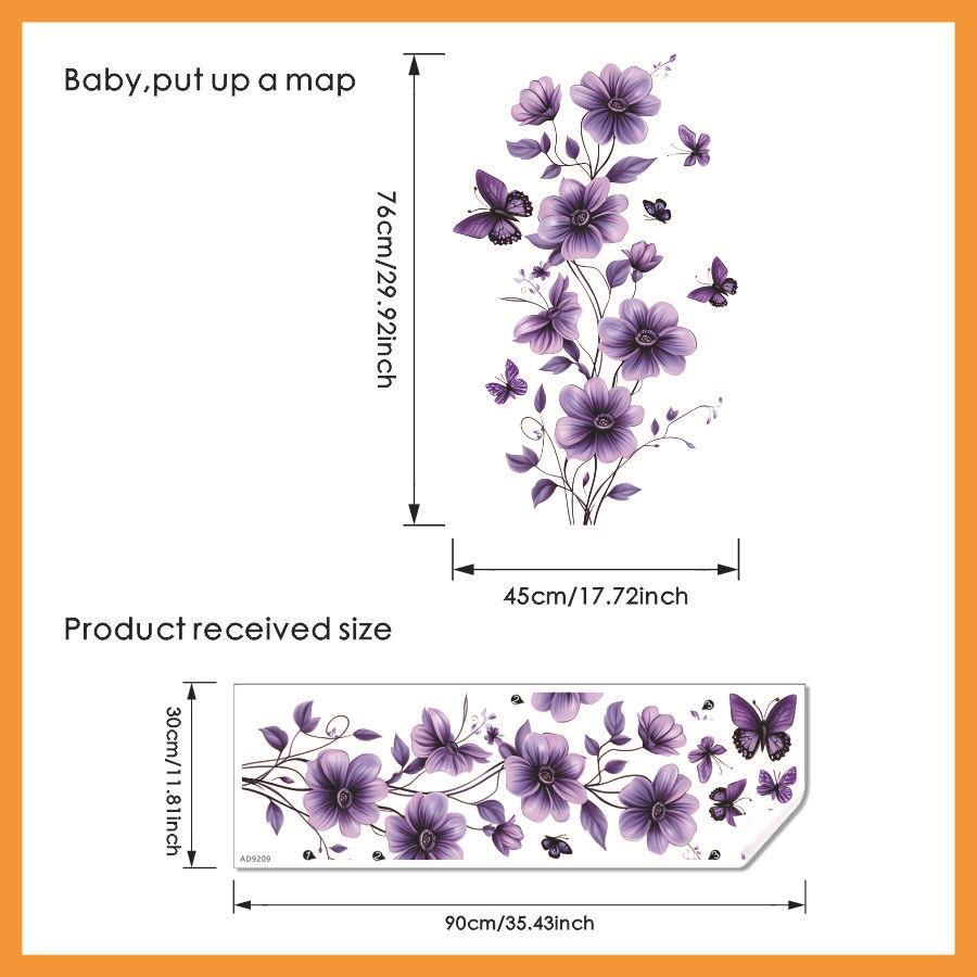 DIY Purple Lavender Living Room Wall Stickers Decor Self-adhesive Flowers Butterfly Wall Decals Mural Bedroom Home Decorations