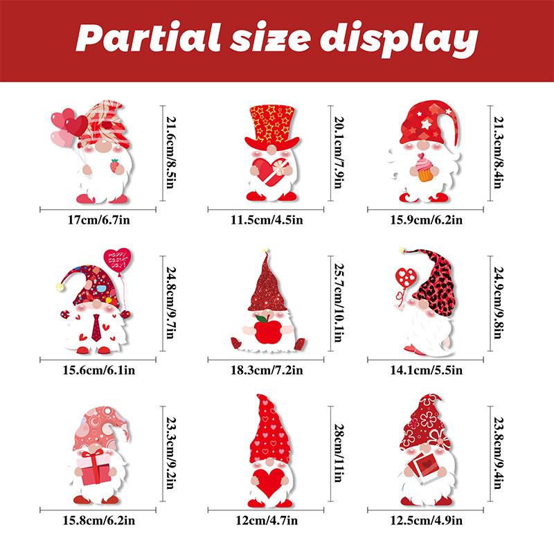9pcs Valentine's Day Gnomes No Glue Static Sticker Window Glass Refrigerator Sticker