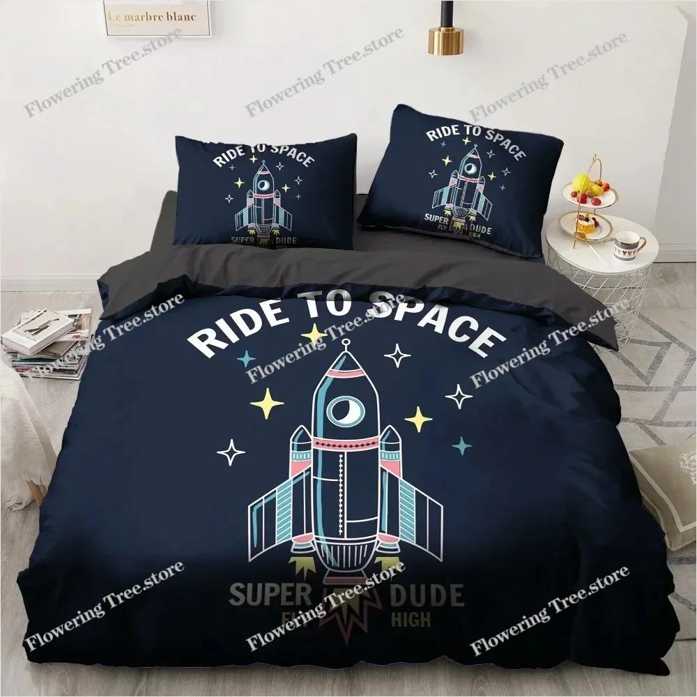 Cartoon Astronaut Outer Space Bedding Set Teens Boys Home Piece Duvet Cover Set Pillowcase Single Twin King Quilt Cover Set