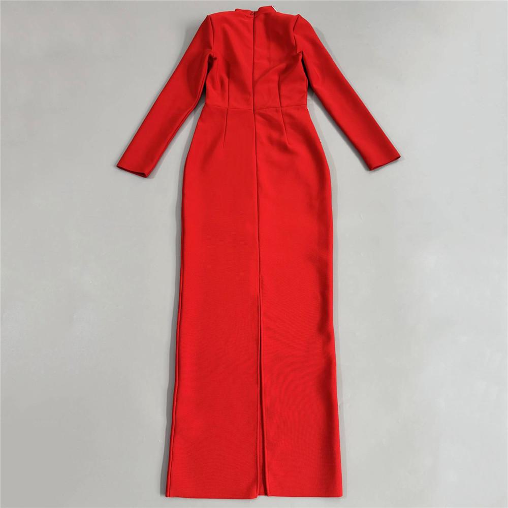 Elegant Hand-Beaded Long-Sleeve Bandage Evening Dress