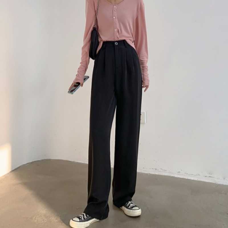 Pantaloni larghi da donna a gamba larga Drappeggio a vita alta Casual  Dritto e sottile Temperamento Pantaloni della tuta acquista in modo  economico — spedizione gratuita, recensioni reali con foto — Joom