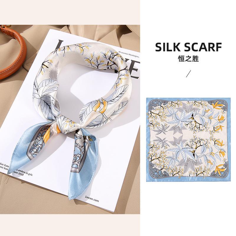 

53CM Square 100% Silk Scarf Flower Design Printed Small Head Neck Hijab Women Kerchief High Quality Silk Bandana Scarves 53x53cm
