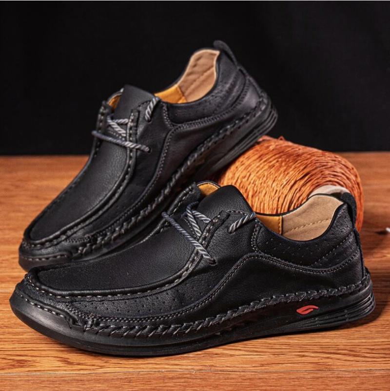 Hand-Stitching Leather Shoes Men Casual Sneakers Comfty Driving Shoe Breathable Leather Loafers Men Shoes Design Moccasins