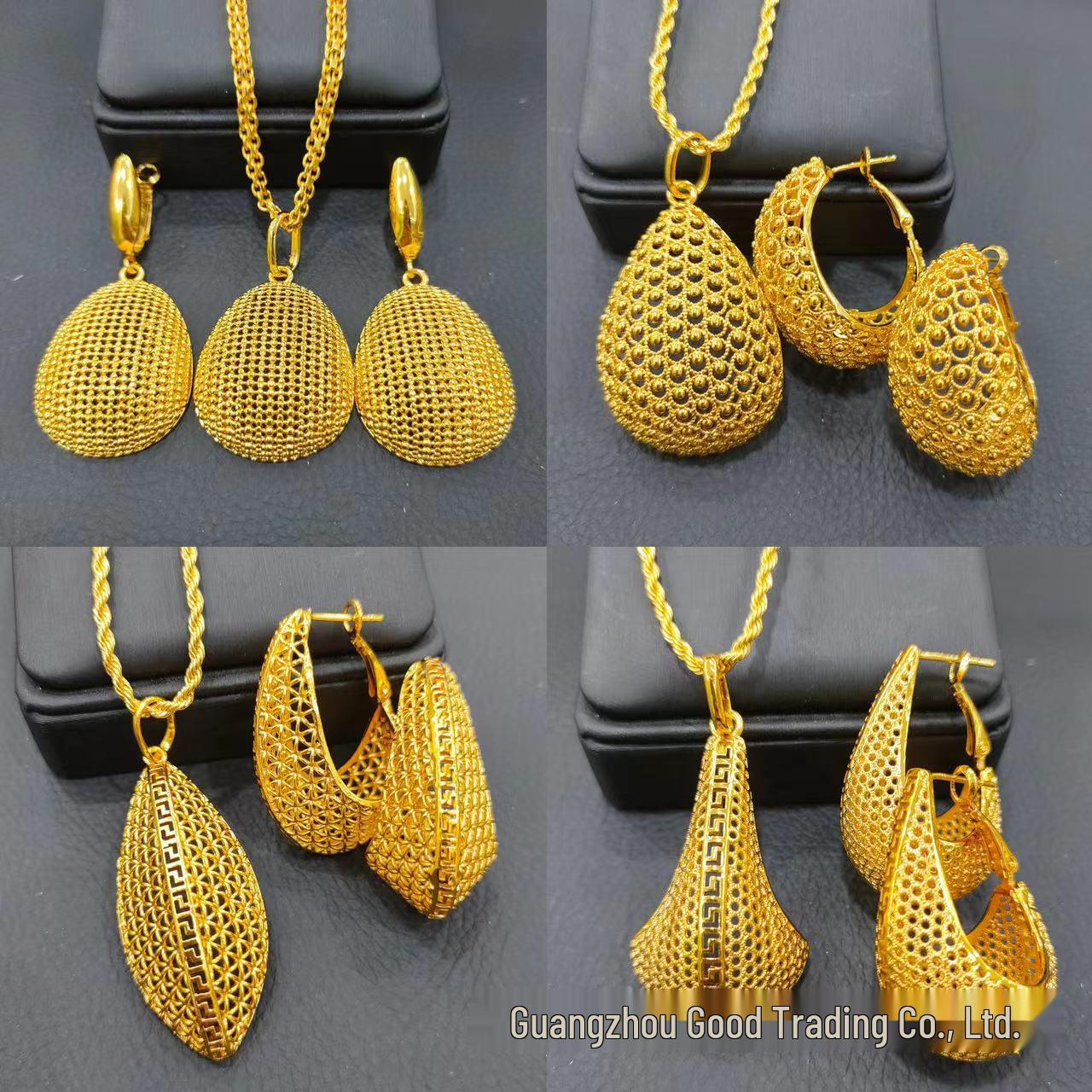 

24K Gold-Plated Brass Jewelry Set: Pendant, Earrings & Necklace for Women – Middle Eastern & African Inspiration