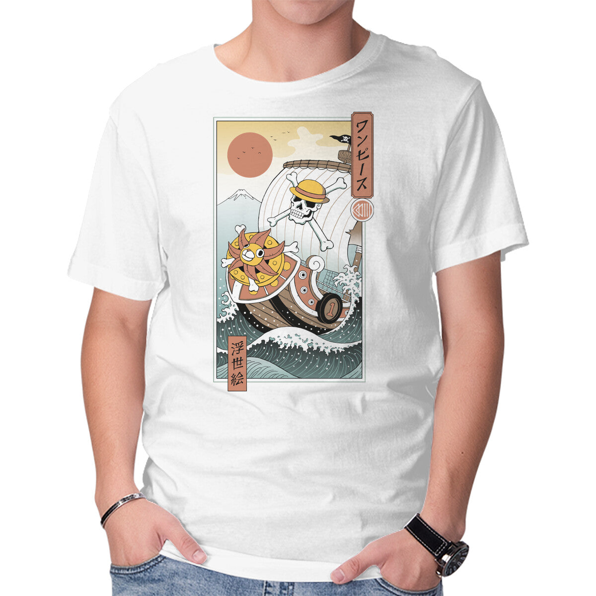 Unisex Crew Neck T-Shirt Pirate In Edo Graphic Short Sleeve Casual Tee L