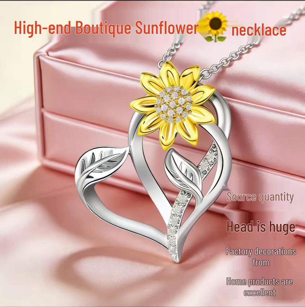 Sunflower Heart-Shaped Zircon Necklace - Women's Spring 2026 Light Luxury Jewelry