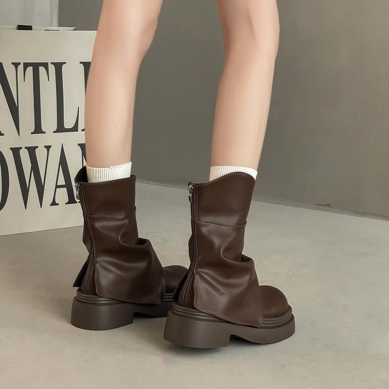 Korean version of British style platform Martin boots women's autumn fashion trend versatile trouser tube boots wedge heel fashion boots tide