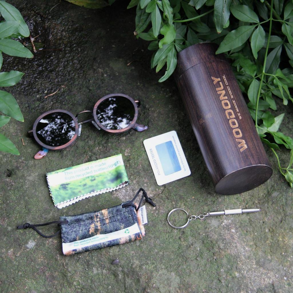 Wooden Polarized Round Sunglasses Bamboo Glasses Case UV400 Protection Handmade Sunglasses Great Gift for Men Women [WOODONLY] - & (Ebony)