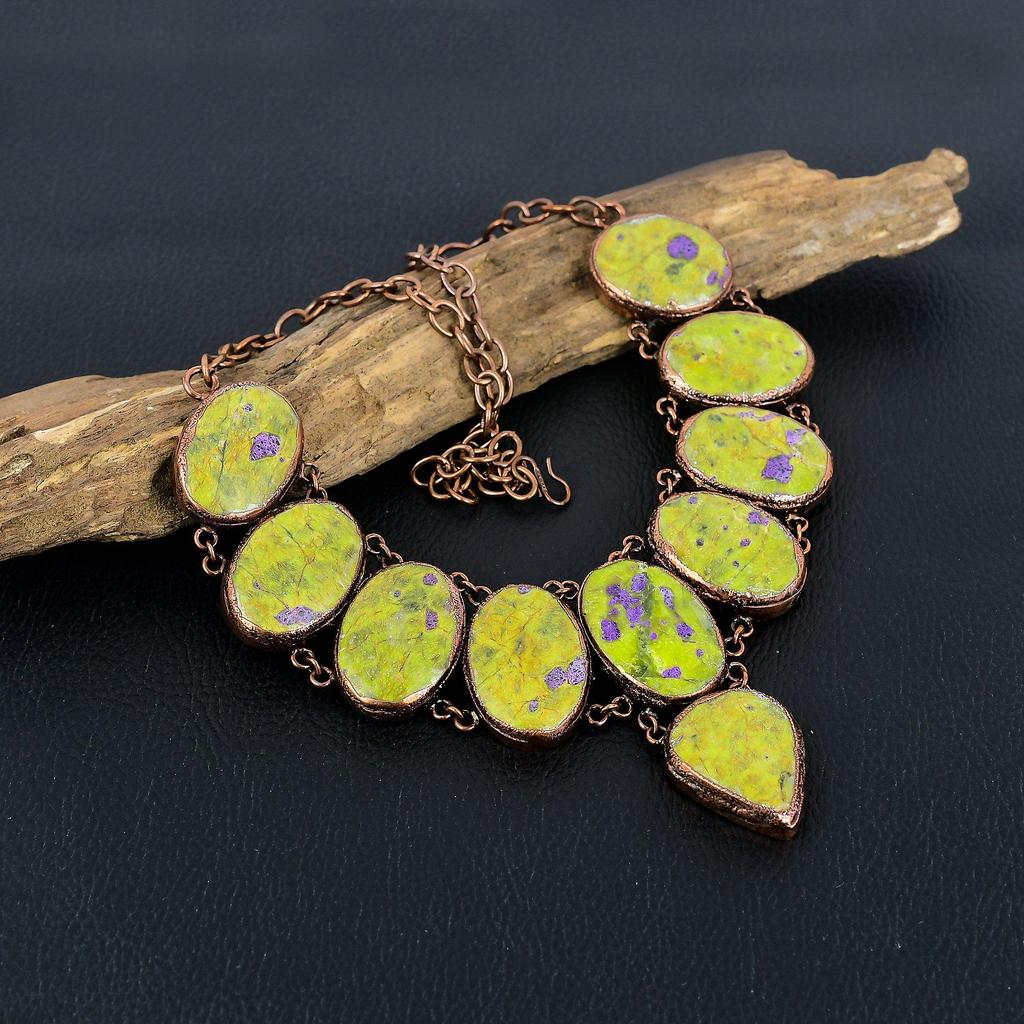 Stichtite Gemstone Necklace,  Copper Electroformed Handmade Designer Necklace Jewelry, Adjustable Chain Necklace Gift For Women