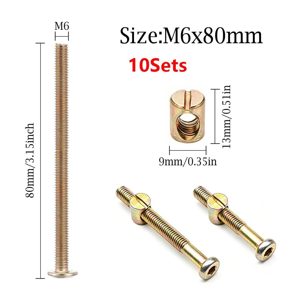 10Pcs 40-100mm M6 Furniture Bolts  for Bed Frame Chair Cabinet Furniture Assembly