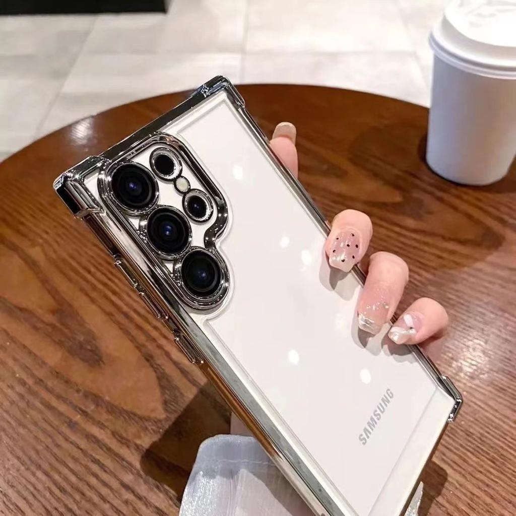 Applicable to Samsung S26Ultra mobile phone case, transparent electroplating airbag anti-drop S25FE hard case with lens film S23 guarantee