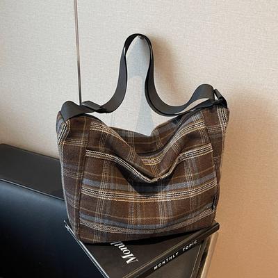 Retro Plaid Summer Bag Women's New Casual Messenger Commuter Bag College Student Shoulder Tote Bag