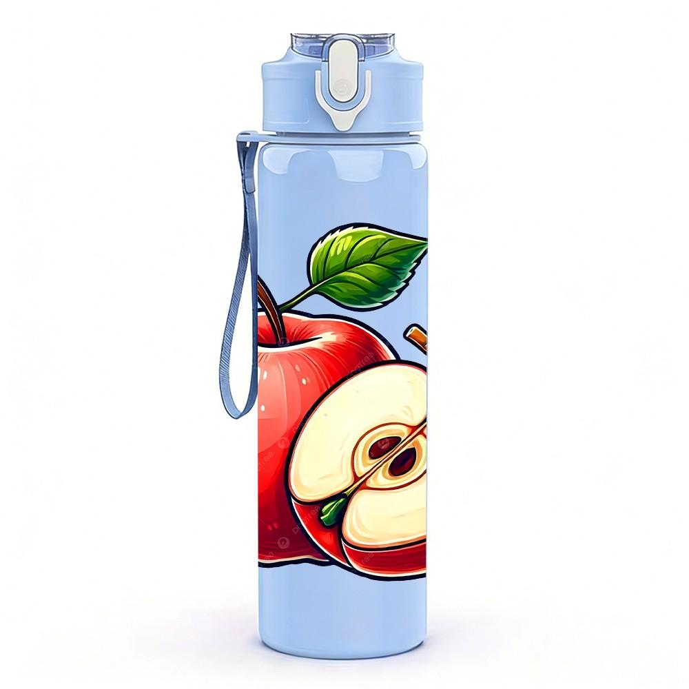 1PC Fresh Red Apple Fruit Sliced Print 750ml Color Plastic Sports Water Bottle Leakproof Flip Straw Lid Suitable for Sports Office Home Use