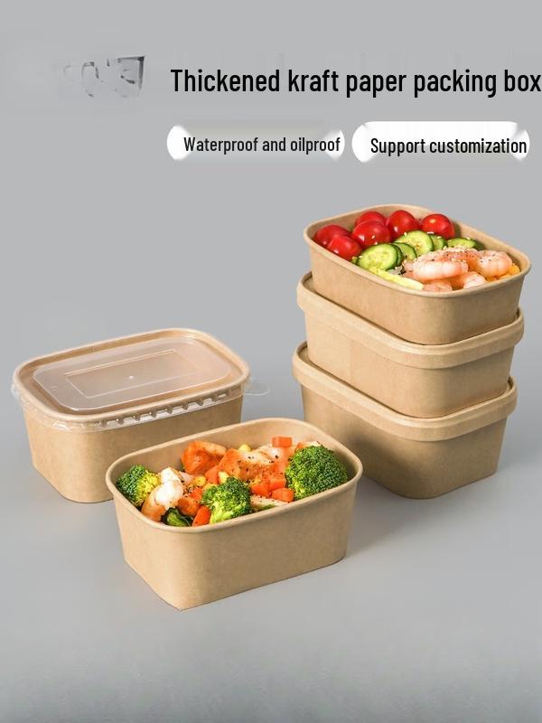 Kraft Paper Square Salad Bowl with Lid