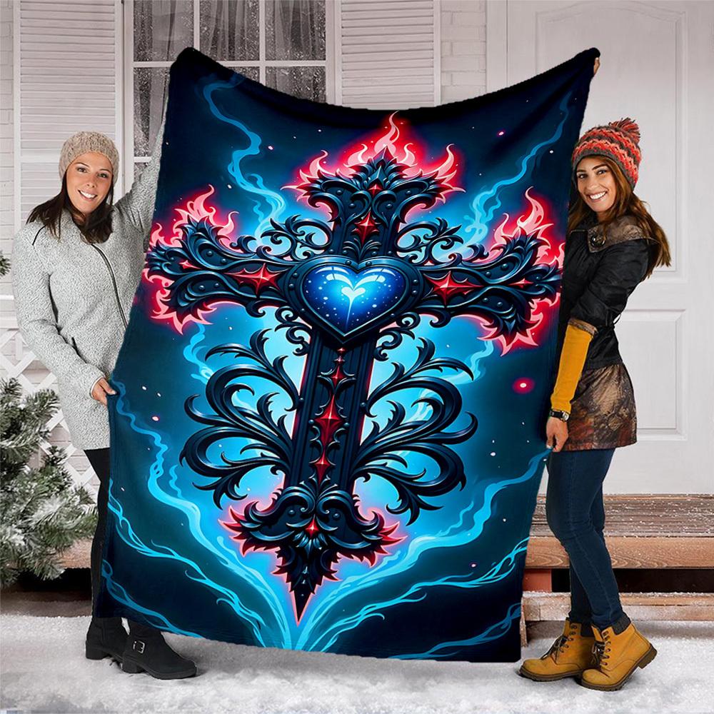 1pc Cross Ornament Outdoor Blanket - Lightweight Flannel Throw For Travel, Camping, Gifts For Family Or Friends yy251114269