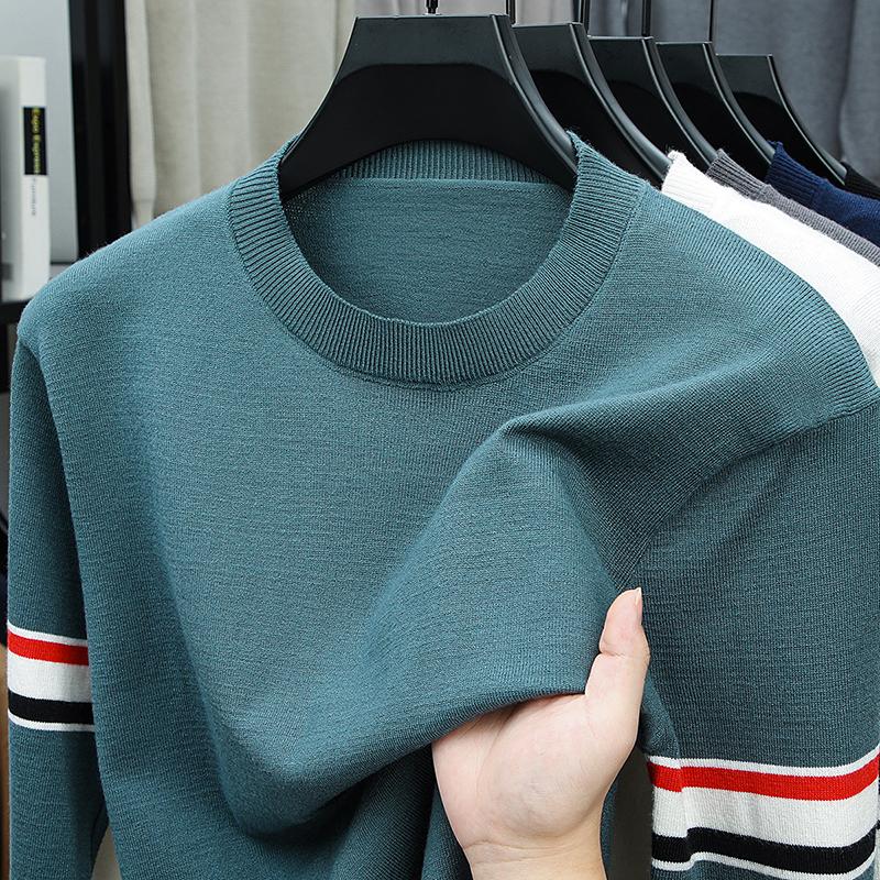 Men's O-Neck Long Sleeve Sweater Spring Autumn Striped Thin Knitted Fashion Minimalist Versatile Men'swear