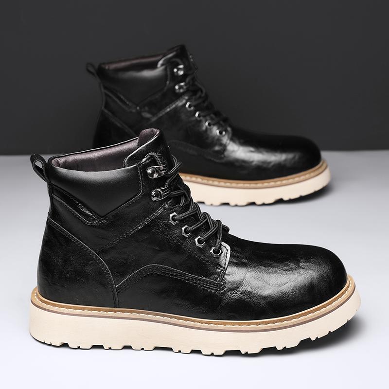 

Модные уличные кожаные мужские ботинки без застежек на платформе, роскошные брендовые мужские зимние плюшевые ботинки для снега, модные универсальные мужские ботинки для мотокросса 38