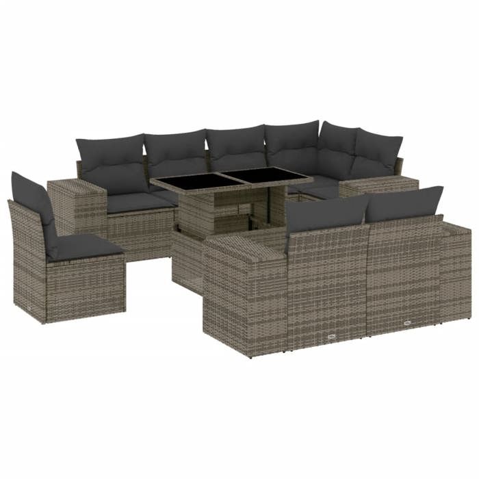 VidaXL Garden Furniture Set 9 Pcs with Grey Cushions Wicker 3269300