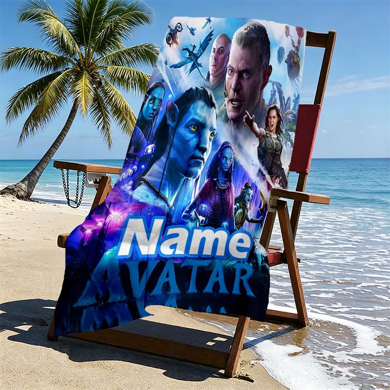Custom Name Personalized Avatar Print Beach Towel, for Trip Camping Beach Party Home Decor, Birthday Gift for Family & Friends