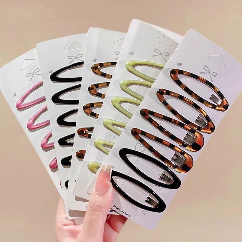 6Pcs/Pack Geometric Leopard Solid Snap Hairpins  Alloy Bobby Pins Water-Drop Oval Hair Clips Headwear For Women Girls