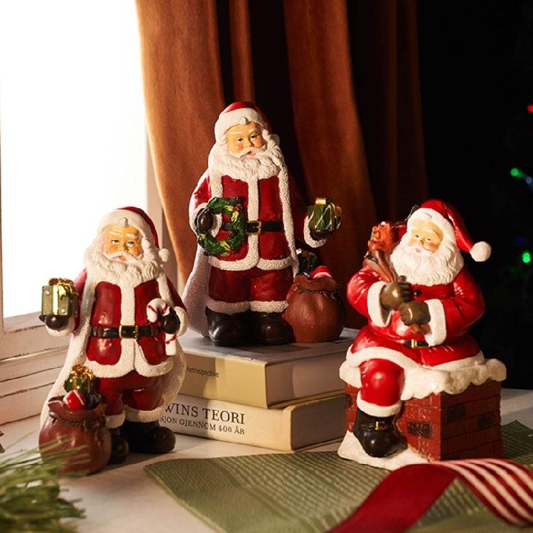 Mini Santa Claus Figurines Holding Gifts Small Resin Sculpture Home Decor