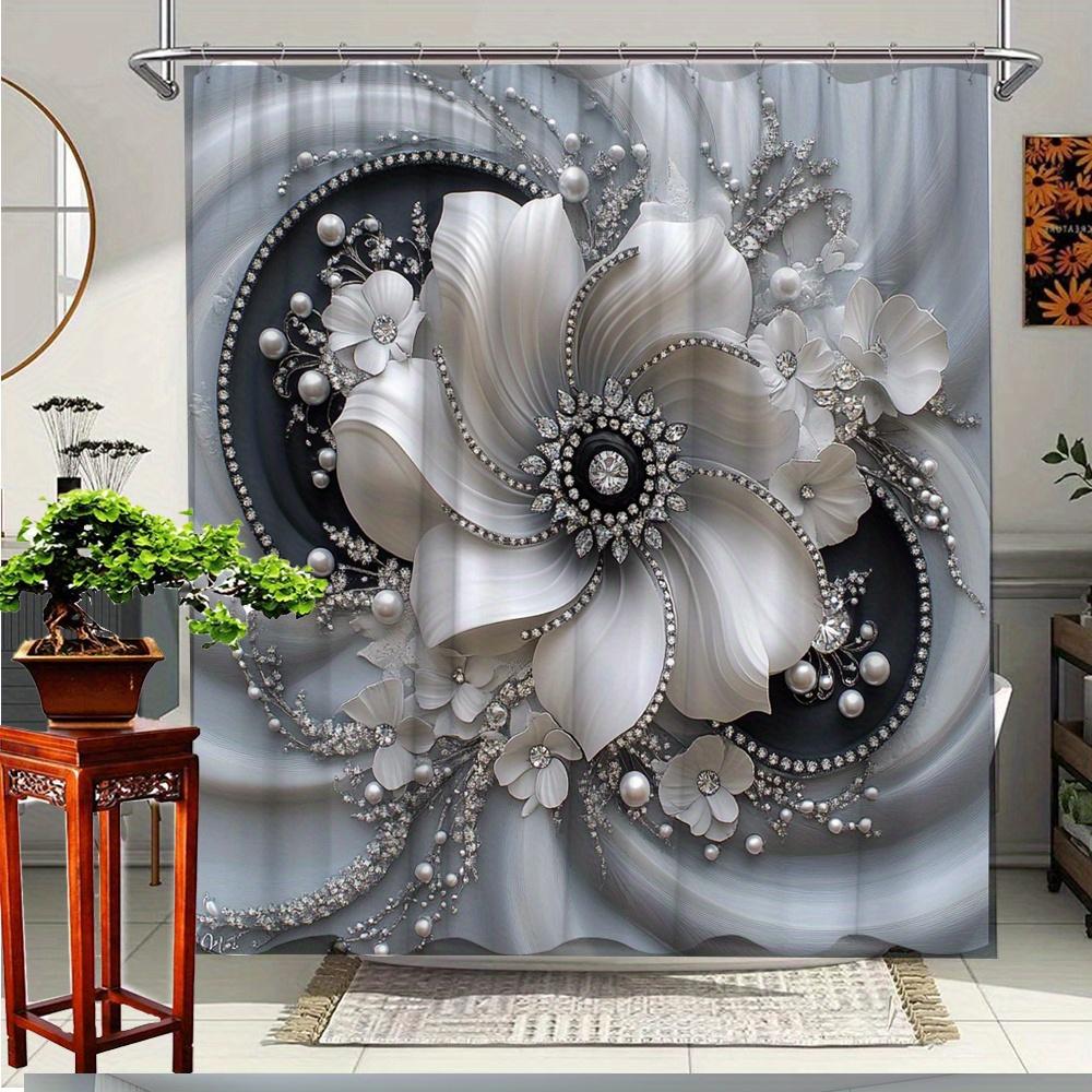 

1Pc Elegant Floral Luxury Shower Curtain For Bathroom Decor - Polyester Fabric With Sparkling Crystal Accents, 70.8X70.8 Inches, W60H190(CM)-1 Pcs