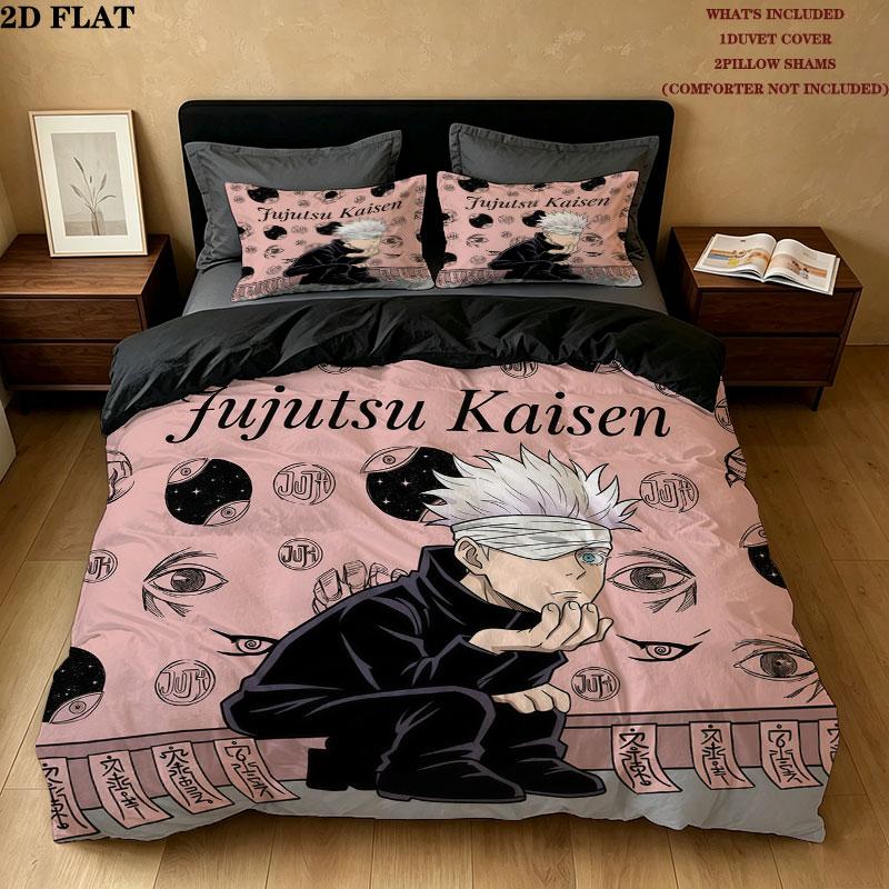 Jujutsu Kaisen Vzor Povlečení Sada Přikrývek Potah na Přikrývku Povlak na Polštář Domov Narozeninový Dárek(1 * povlak na peřinu + 2 * povlak na polštář, bez jádra)