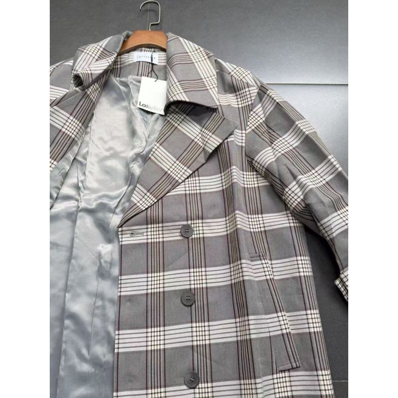 L and X Size L Special Offer Big Sale 69 ~ Original Order Gray Plaid Double Collar Fall and Winter Wool Overcoat Outwear