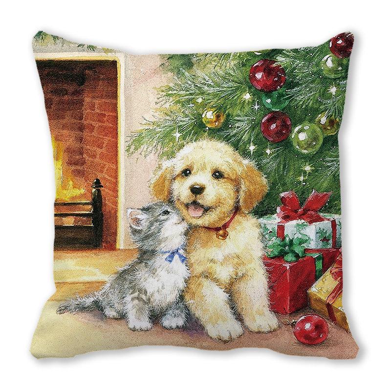 Weihnachtsdekoration Kissenbezug Bauernhaus Sofa Wurfkissenbezug Niedlicher Haustier Katze Hund Kissenbezug Floral Kissenbezug