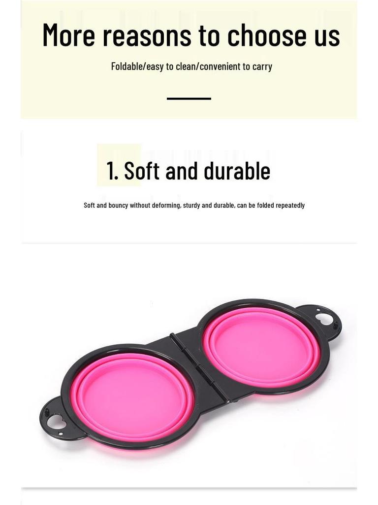 Gamelle Double Portable pour Animaux de Compagnie - Pliable, Gamelle d'Alimentation en Plastique Monobloc pour Chiens