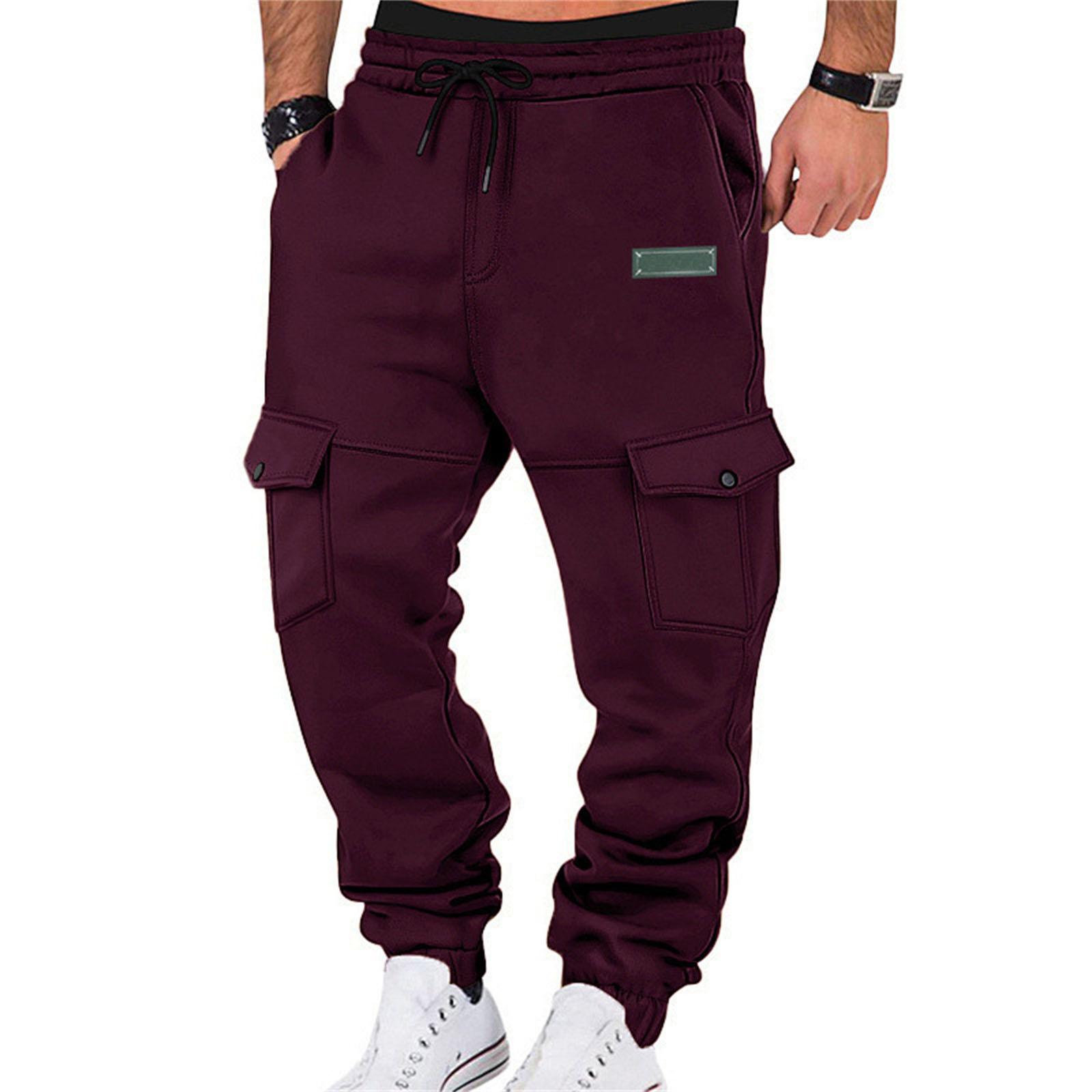 

Men s Multi-Pocket Drawstring Work Pants XL винний
