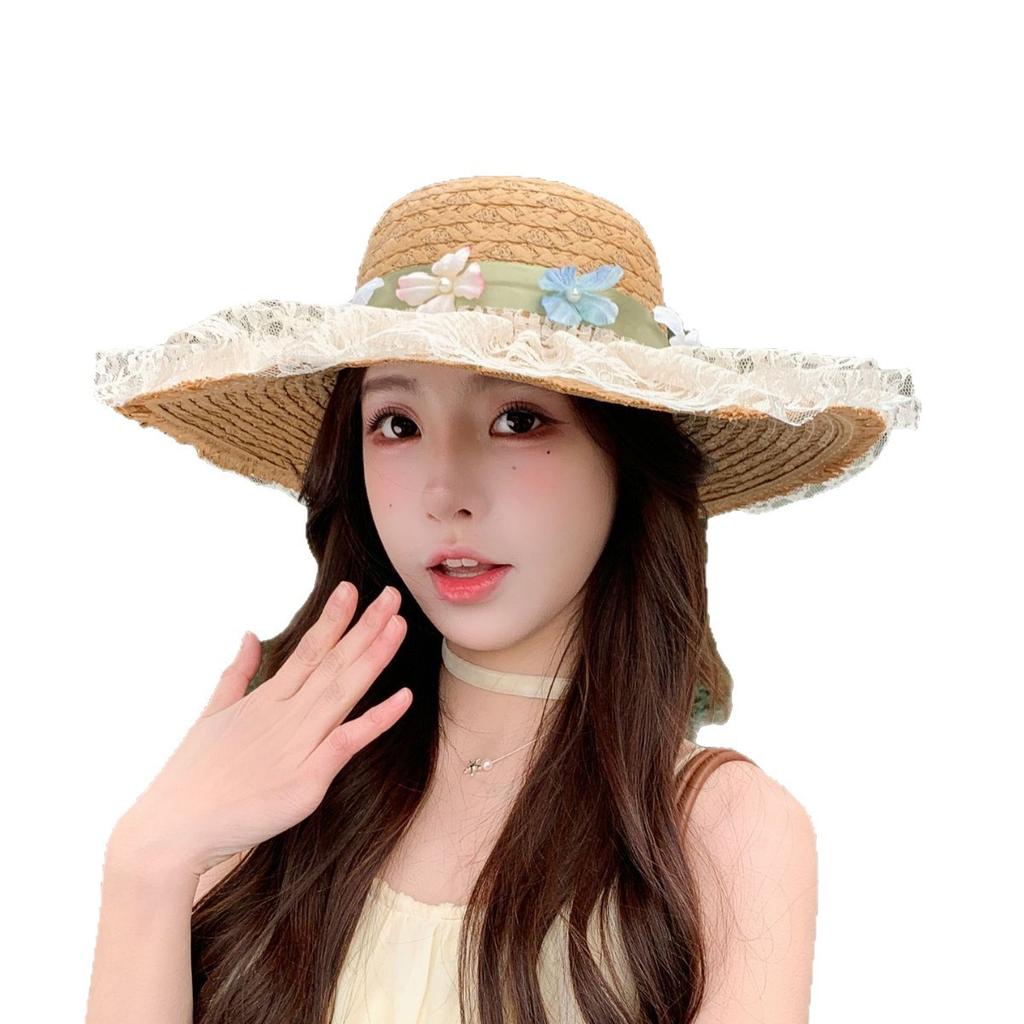 Spring And Summer Casual Straw Hat Women'S Breathable Lace Big Eaves Fashion Sun Hat Versatile Sun Hat Women'S Basin Hat