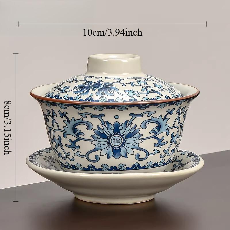 

Ru Kiln Lid Bowl Three Covered Bowls with Lids Household Blue and White Tea Bowl Chinese Style Non Hot Tea Cup Drinking Utensils 150ml синий