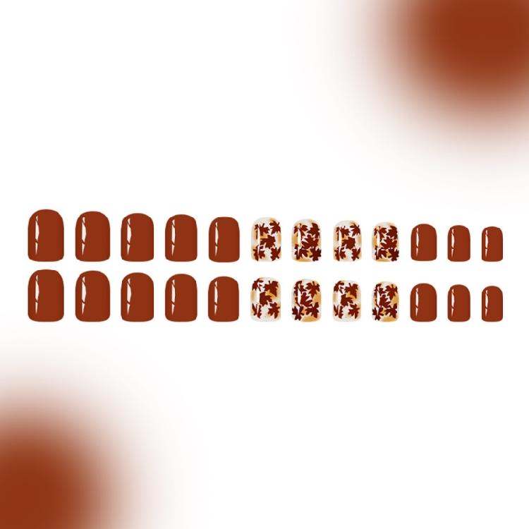 Shine Artificial Tips 24Pcs Kit Maple Leaf Design Short Rectangular Press On Nail Tips Glittering Face Not Need Adhesive