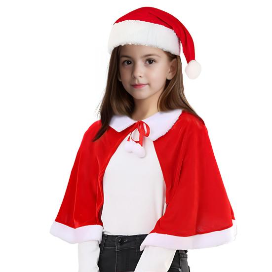 Christmas Cape Hat Set Festive Red White Xmas Outfit Soft Velvet Santa Costume Universal Size Makeup Clothing Props