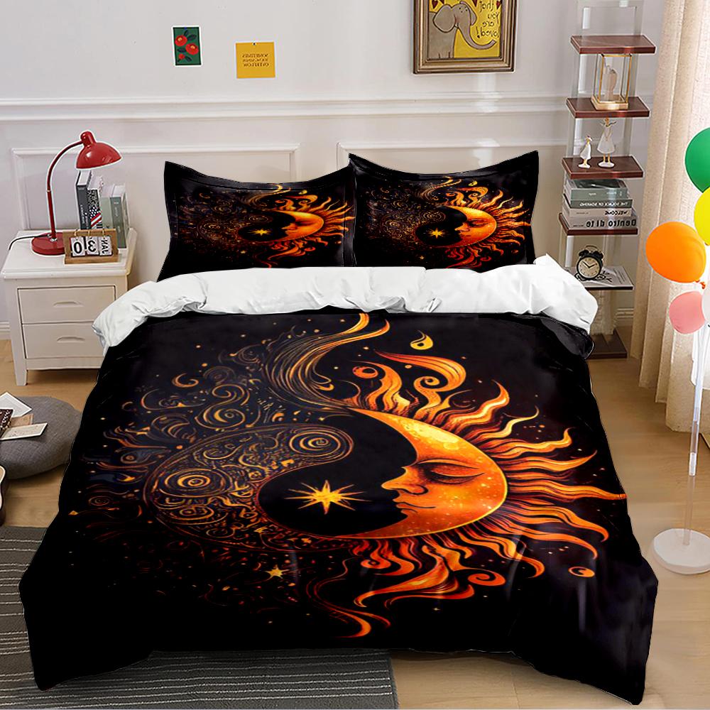 Sun and Moon Pattern Bedding Set Bedding Set (1 Duvet Cover, 2 Pillowcases, Duvet Not Included)