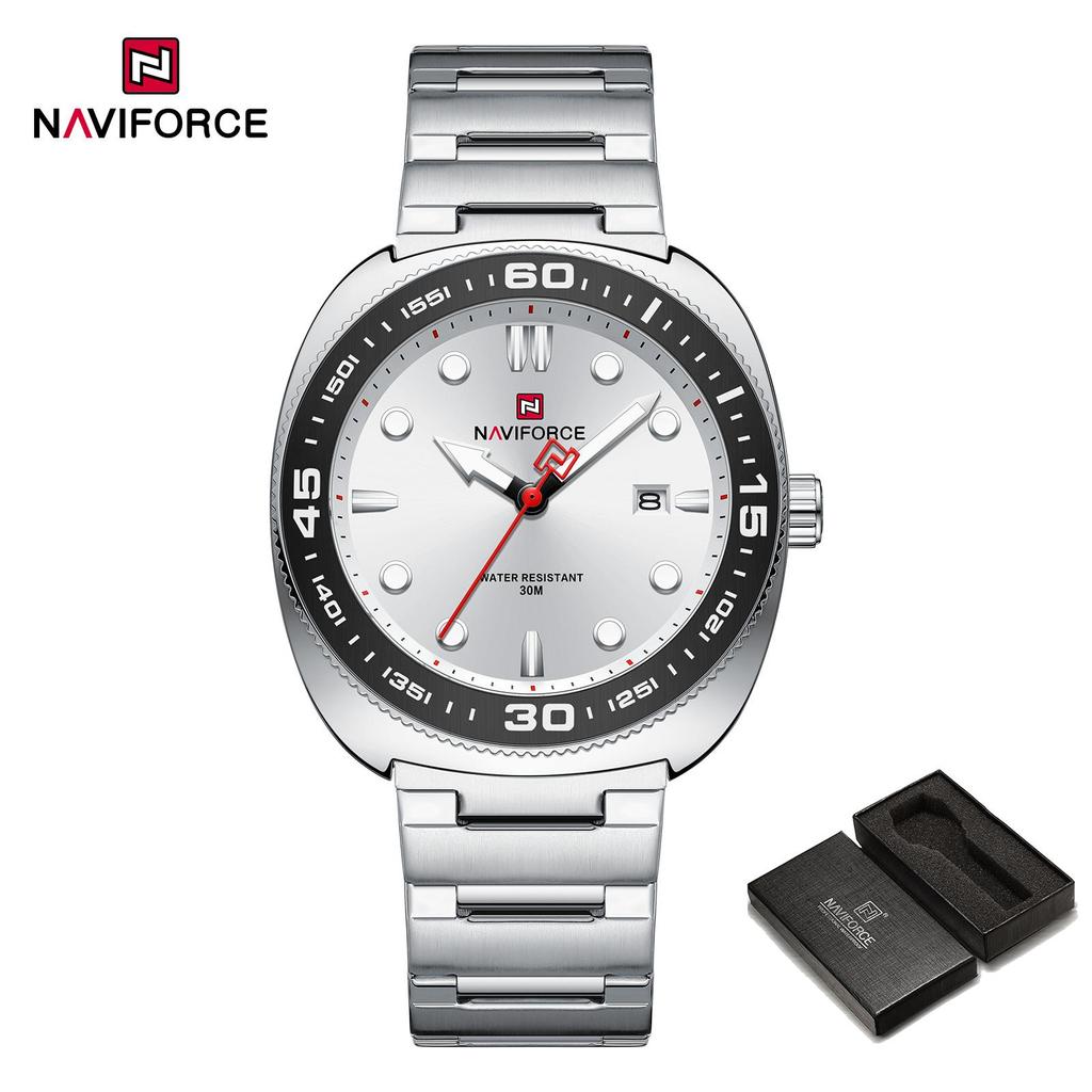 NAVIFORCE Men's Watch Quartz Calendar Luminous Pointer Stainless Steel Strap Waterproof Fashion Casual Watch NF9250