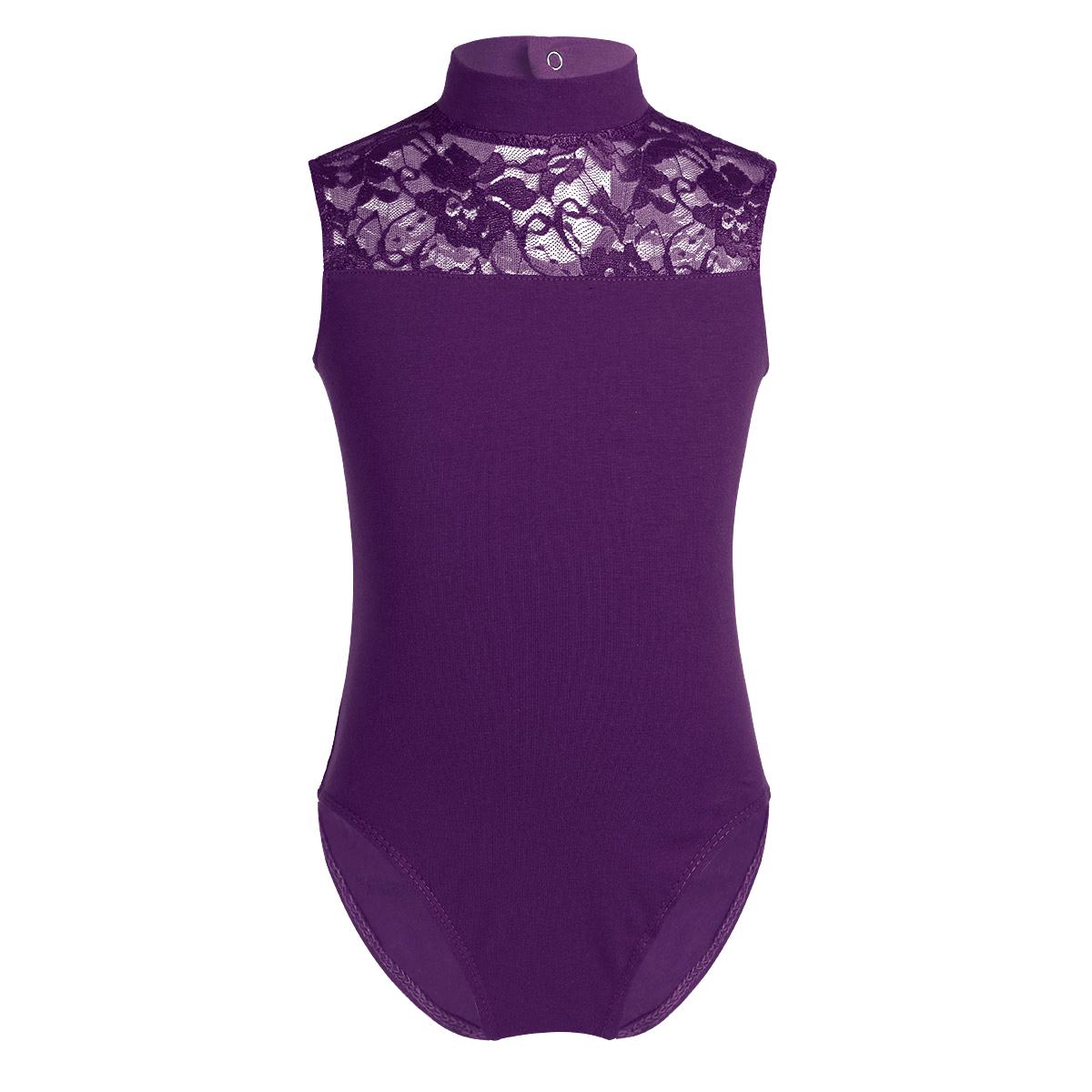 IEFiEL Mouwloos Kant Gymnastiek Ballet Dansrok Hemdje Turnpakje Jumpsuit voor kinderen, Danskleding 9-10 Years paars