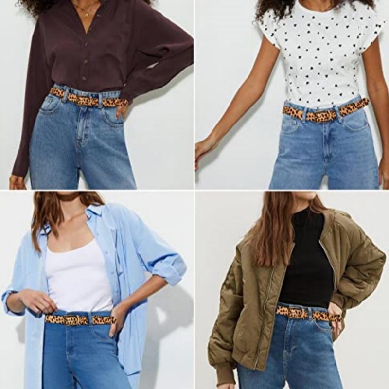 Women's belt leopard print leather belt, fashionable European and American all-match jeans coat belt