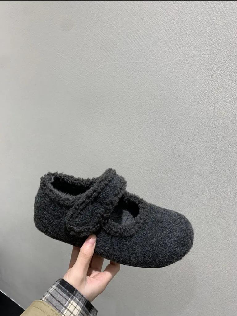 Herfst en winter met rokken, warme en fluwelen Mary Jane schoenen, pluizige schoenen, interne hoogteverhoging, enkelschoenen, katoenen schoenen, wollen zachtzoolw