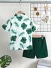 Boys' Tropical Leaf Print Shirt & Shorts 2Pcs Outfit