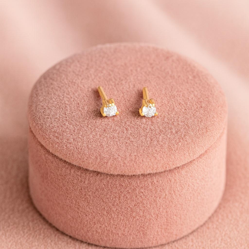 Klassische runde Solitär-Ohrstecker - Sterlingsilber gelbvergoldet