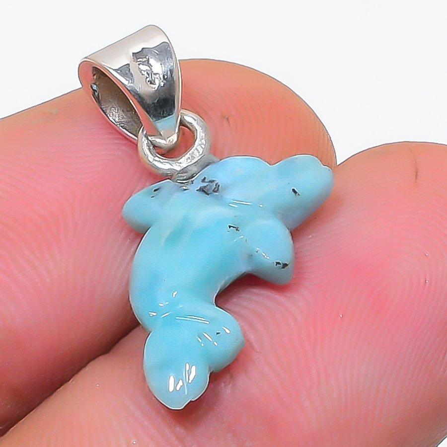 Natural Larimar Gemstone Handmade 925 Sterling Silver Jewelry Pendant 0.71" w5e47