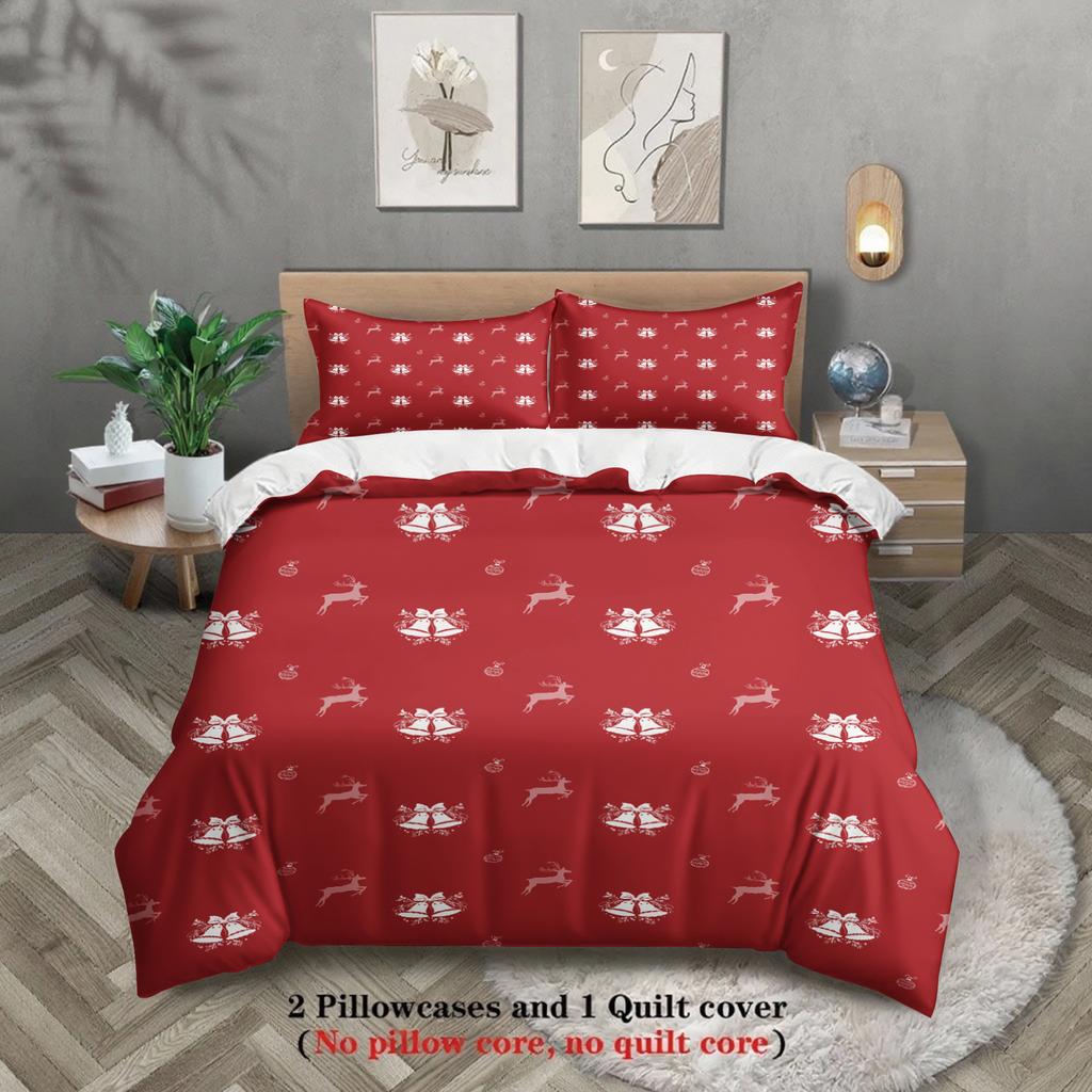 3-teiliges Bettbezug-Set mit Weihnachtsmotiv - Weicher, atmungsaktiver und hypoallergener Stoff - Kariertes Elch-Schneeflocken-Druckdesign, P